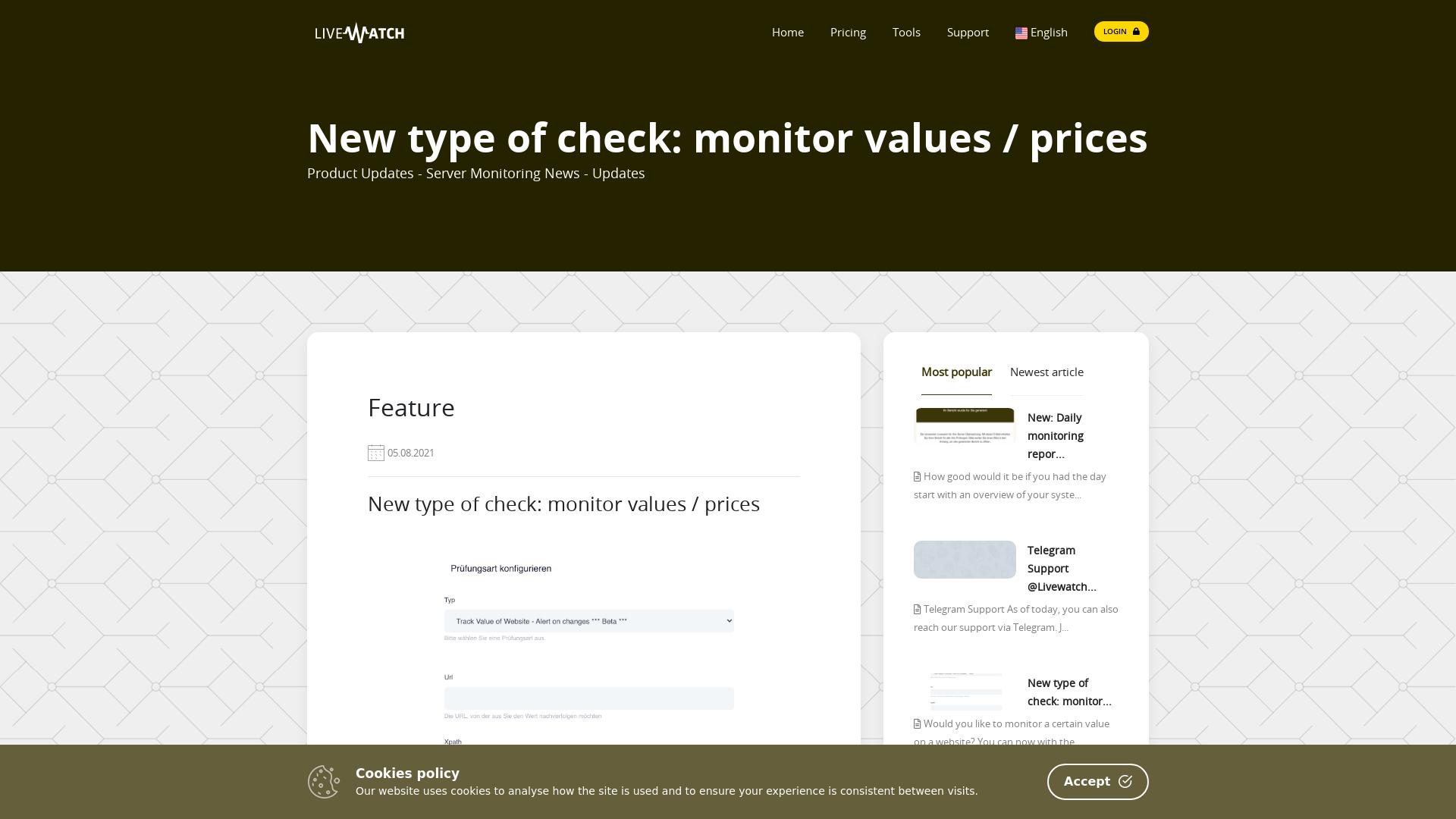 News - New type of check: monitor values / prices